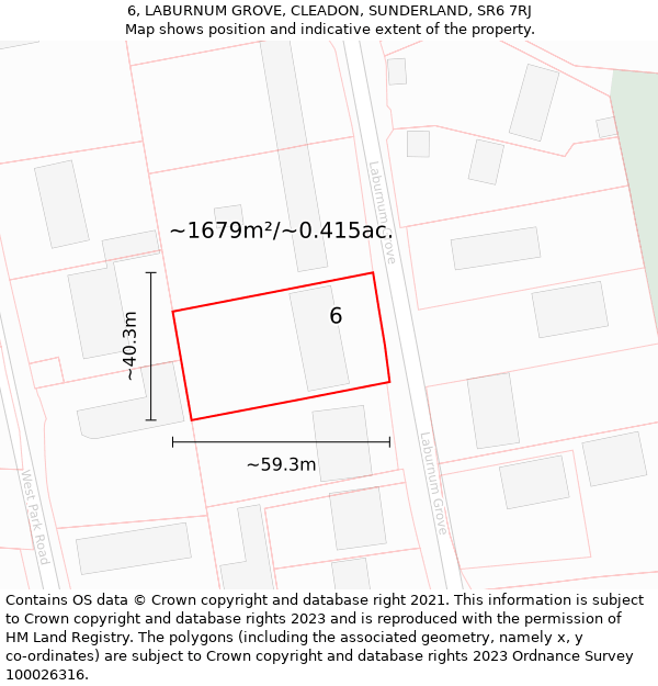 6, LABURNUM GROVE, CLEADON, SUNDERLAND, SR6 7RJ: Plot and title map