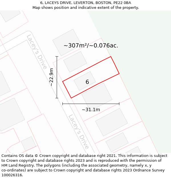 6, LACEYS DRIVE, LEVERTON, BOSTON, PE22 0BA: Plot and title map