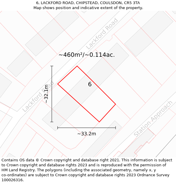 6, LACKFORD ROAD, CHIPSTEAD, COULSDON, CR5 3TA: Plot and title map