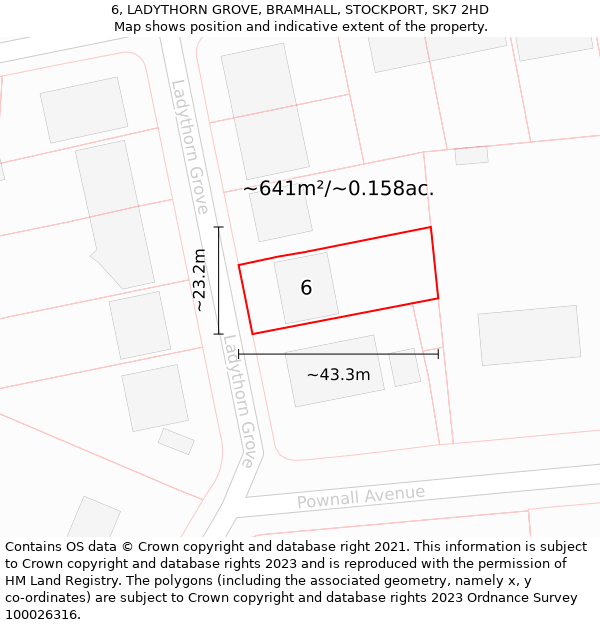 6, LADYTHORN GROVE, BRAMHALL, STOCKPORT, SK7 2HD: Plot and title map