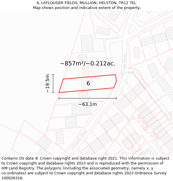 6, LAFLOUDER FIELDS, MULLION, HELSTON, TR12 7EL: Plot and title map