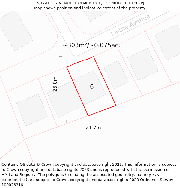 6, LAITHE AVENUE, HOLMBRIDGE, HOLMFIRTH, HD9 2PJ: Plot and title map