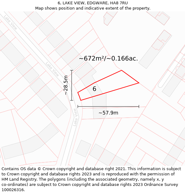 6, LAKE VIEW, EDGWARE, HA8 7RU: Plot and title map