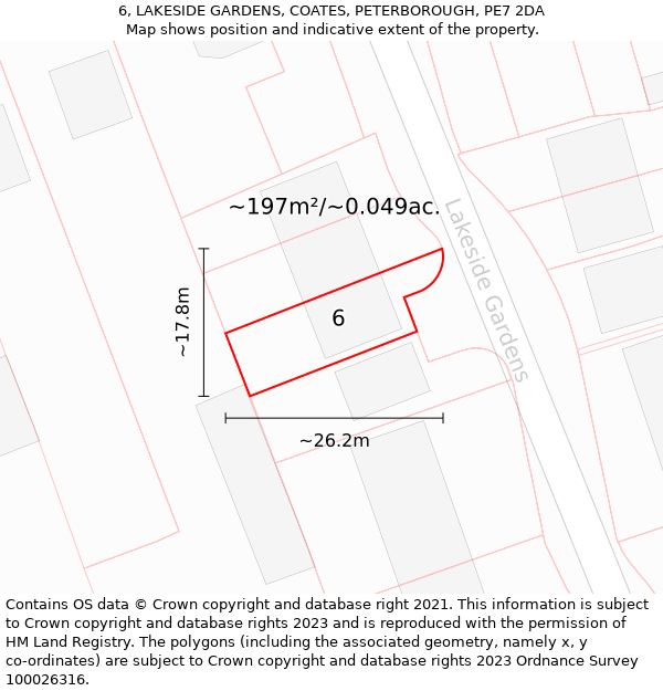 6, LAKESIDE GARDENS, COATES, PETERBOROUGH, PE7 2DA: Plot and title map