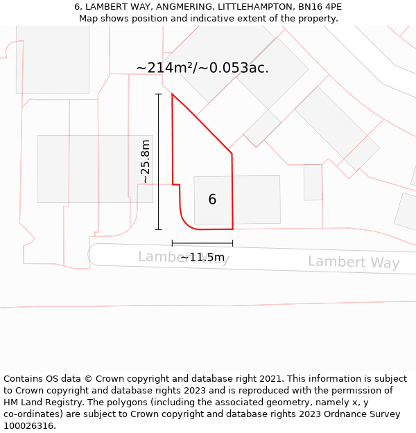 6, LAMBERT WAY, ANGMERING, LITTLEHAMPTON, BN16 4PE: Plot and title map