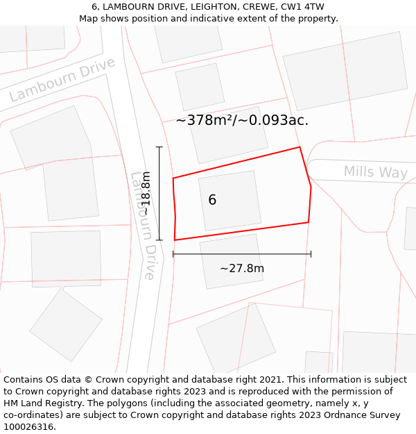 6, LAMBOURN DRIVE, LEIGHTON, CREWE, CW1 4TW: Plot and title map