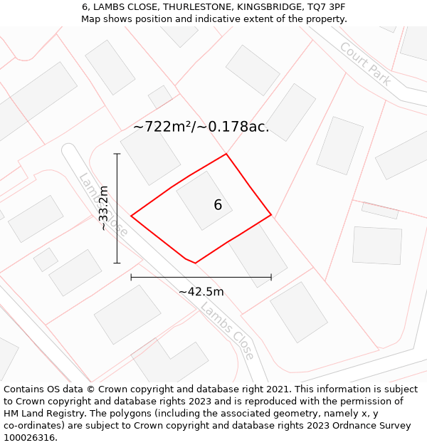 6, LAMBS CLOSE, THURLESTONE, KINGSBRIDGE, TQ7 3PF: Plot and title map