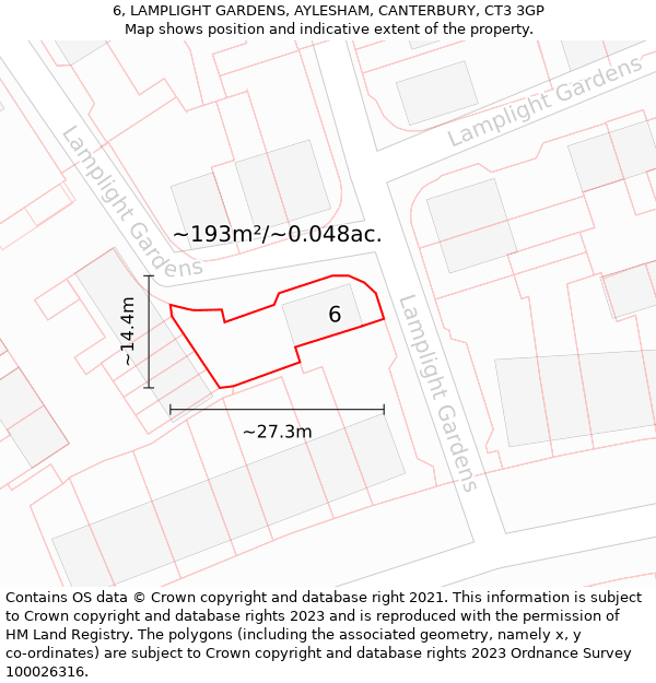 6, LAMPLIGHT GARDENS, AYLESHAM, CANTERBURY, CT3 3GP: Plot and title map