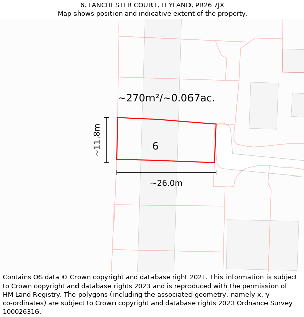 6, LANCHESTER COURT, LEYLAND, PR26 7JX: Plot and title map