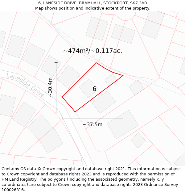 6, LANESIDE DRIVE, BRAMHALL, STOCKPORT, SK7 3AR: Plot and title map