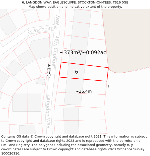 6, LANGDON WAY, EAGLESCLIFFE, STOCKTON-ON-TEES, TS16 0GE: Plot and title map