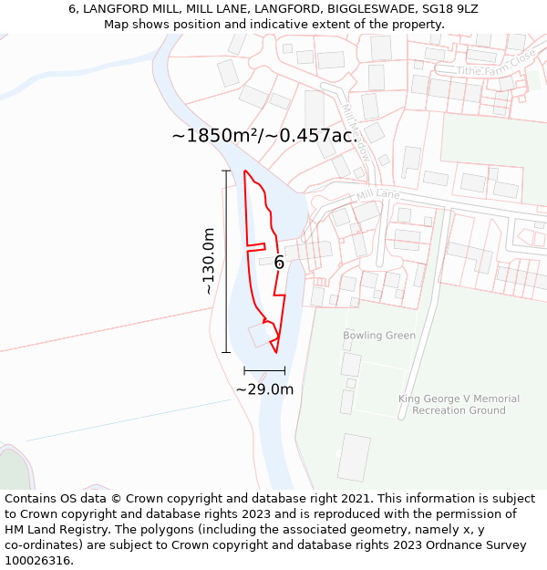 6, LANGFORD MILL, MILL LANE, LANGFORD, BIGGLESWADE, SG18 9LZ: Plot and title map