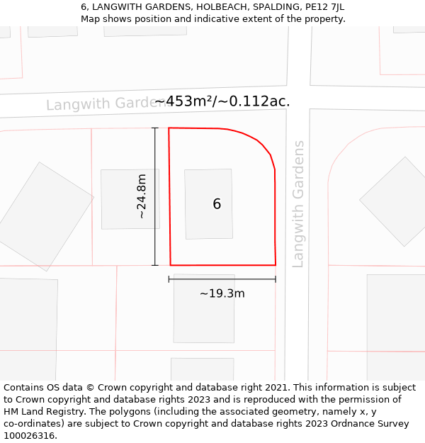 6, LANGWITH GARDENS, HOLBEACH, SPALDING, PE12 7JL: Plot and title map