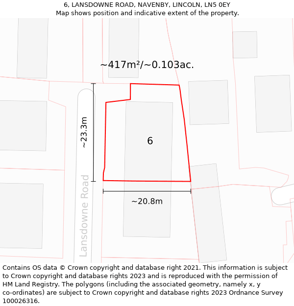 6, LANSDOWNE ROAD, NAVENBY, LINCOLN, LN5 0EY: Plot and title map