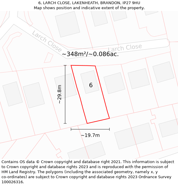 6, LARCH CLOSE, LAKENHEATH, BRANDON, IP27 9HU: Plot and title map