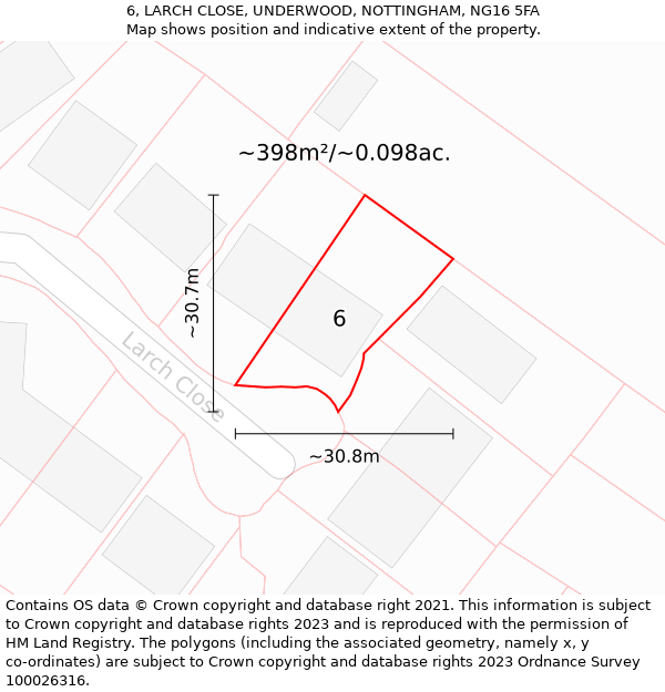 6, LARCH CLOSE, UNDERWOOD, NOTTINGHAM, NG16 5FA: Plot and title map