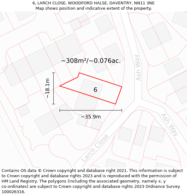 6, LARCH CLOSE, WOODFORD HALSE, DAVENTRY, NN11 3NE: Plot and title map