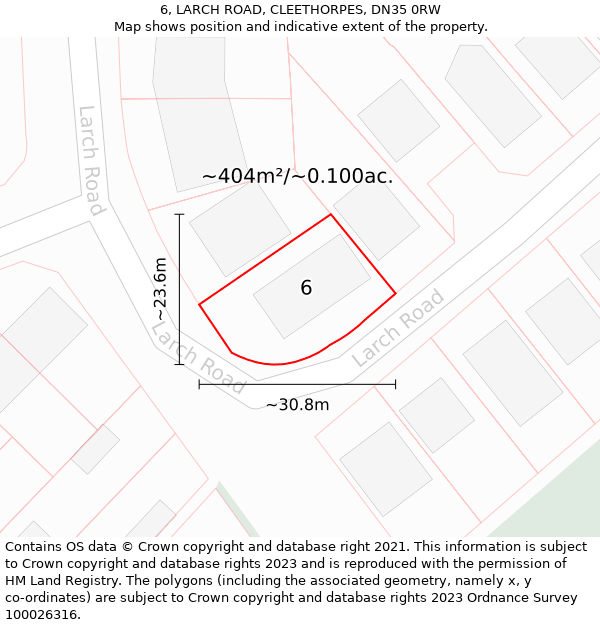 6, LARCH ROAD, CLEETHORPES, DN35 0RW: Plot and title map