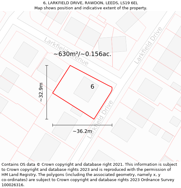 6, LARKFIELD DRIVE, RAWDON, LEEDS, LS19 6EL: Plot and title map