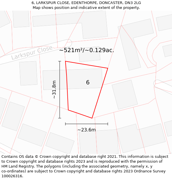 6, LARKSPUR CLOSE, EDENTHORPE, DONCASTER, DN3 2LG: Plot and title map