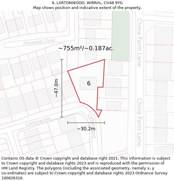 6, LARTONWOOD, WIRRAL, CH48 9YG: Plot and title map