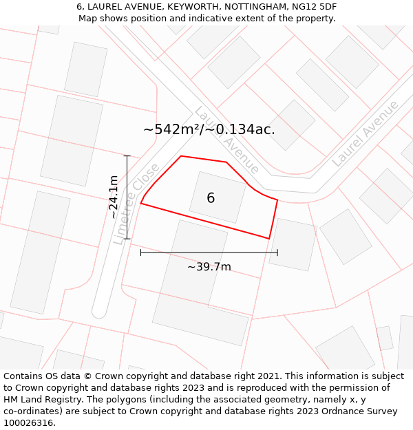 6, LAUREL AVENUE, KEYWORTH, NOTTINGHAM, NG12 5DF: Plot and title map