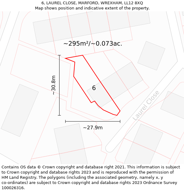 6, LAUREL CLOSE, MARFORD, WREXHAM, LL12 8XQ: Plot and title map