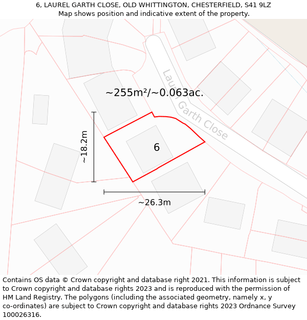 6, LAUREL GARTH CLOSE, OLD WHITTINGTON, CHESTERFIELD, S41 9LZ: Plot and title map