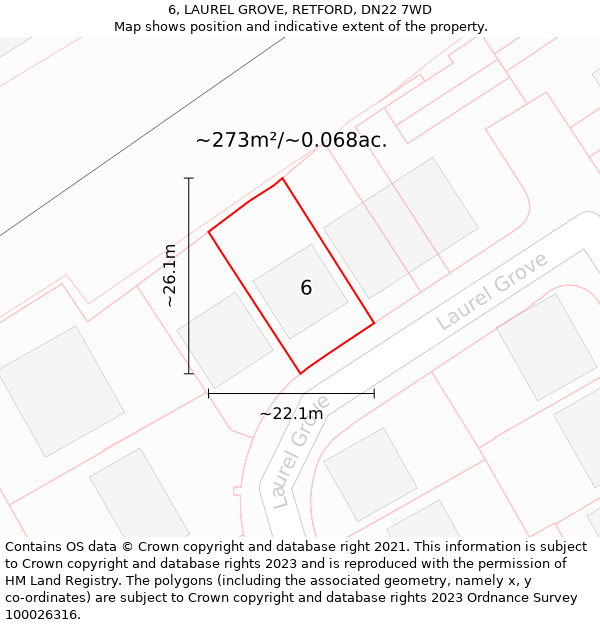 6, LAUREL GROVE, RETFORD, DN22 7WD: Plot and title map