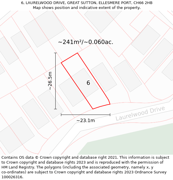 6, LAURELWOOD DRIVE, GREAT SUTTON, ELLESMERE PORT, CH66 2HB: Plot and title map