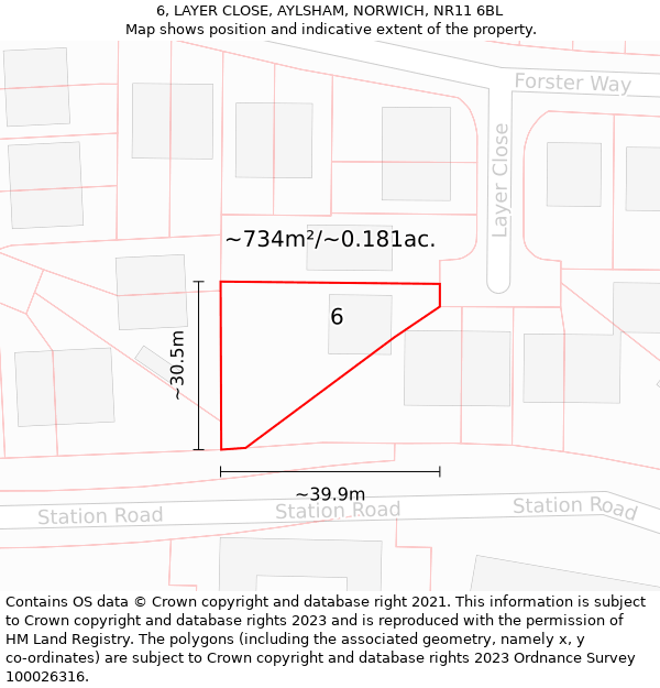 6, LAYER CLOSE, AYLSHAM, NORWICH, NR11 6BL: Plot and title map