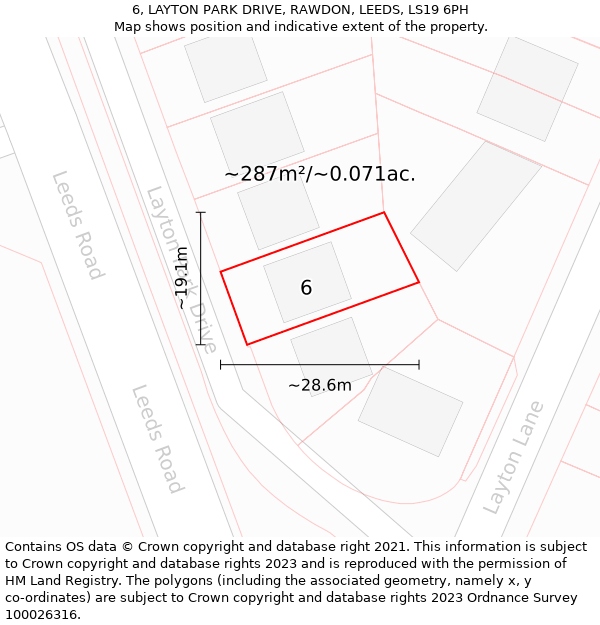 6, LAYTON PARK DRIVE, RAWDON, LEEDS, LS19 6PH: Plot and title map