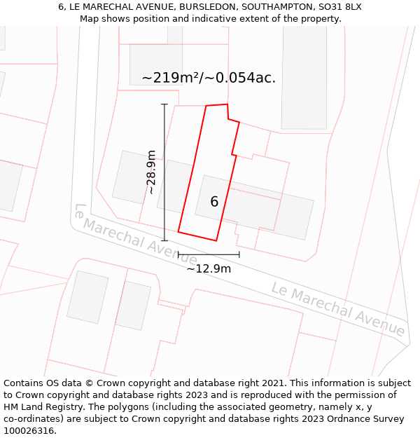 6, LE MARECHAL AVENUE, BURSLEDON, SOUTHAMPTON, SO31 8LX: Plot and title map