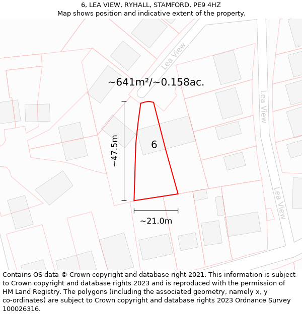 6, LEA VIEW, RYHALL, STAMFORD, PE9 4HZ: Plot and title map