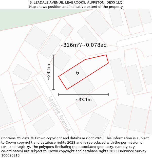 6, LEADALE AVENUE, LEABROOKS, ALFRETON, DE55 1LQ: Plot and title map