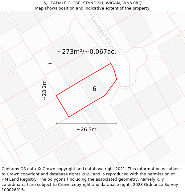 6, LEADALE CLOSE, STANDISH, WIGAN, WN6 0RQ: Plot and title map