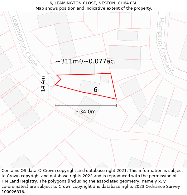 6, LEAMINGTON CLOSE, NESTON, CH64 0SL: Plot and title map