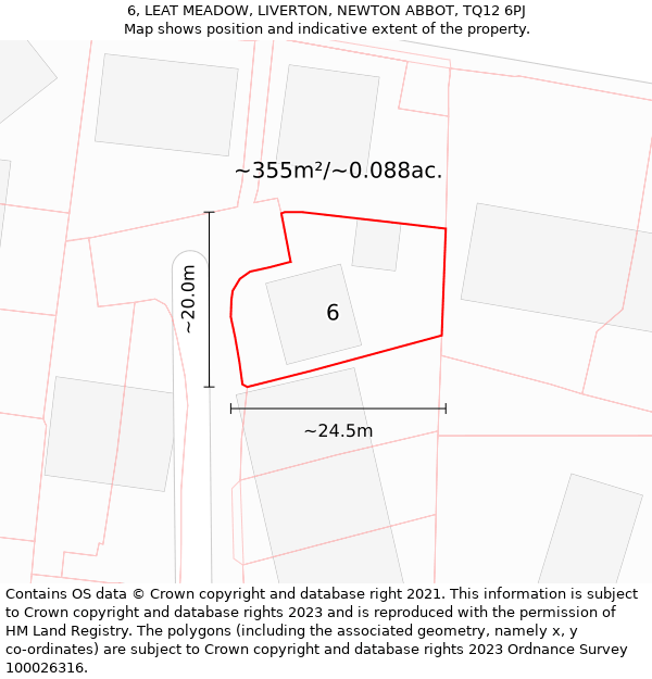 6, LEAT MEADOW, LIVERTON, NEWTON ABBOT, TQ12 6PJ: Plot and title map