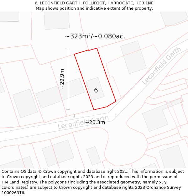 6, LECONFIELD GARTH, FOLLIFOOT, HARROGATE, HG3 1NF: Plot and title map