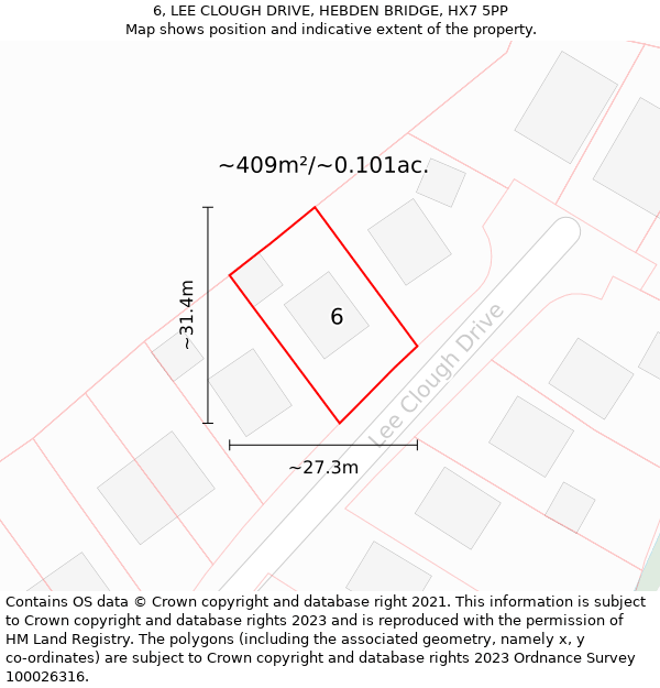 6, LEE CLOUGH DRIVE, HEBDEN BRIDGE, HX7 5PP: Plot and title map