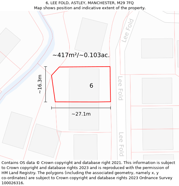 6, LEE FOLD, ASTLEY, MANCHESTER, M29 7FQ: Plot and title map