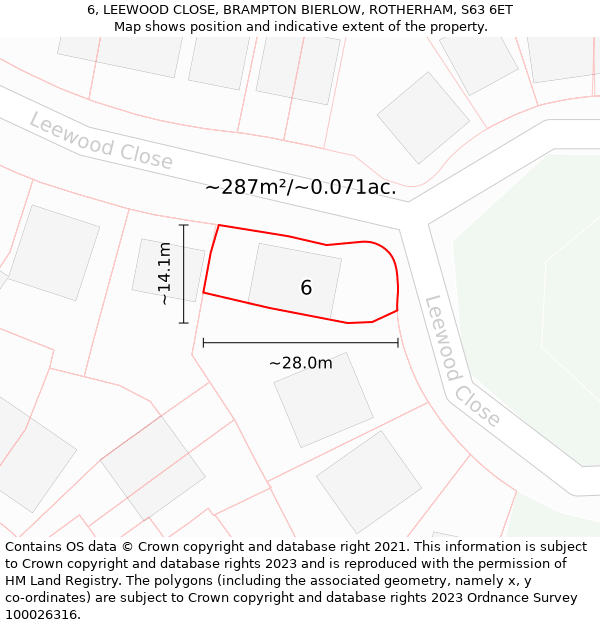 6, LEEWOOD CLOSE, BRAMPTON BIERLOW, ROTHERHAM, S63 6ET: Plot and title map