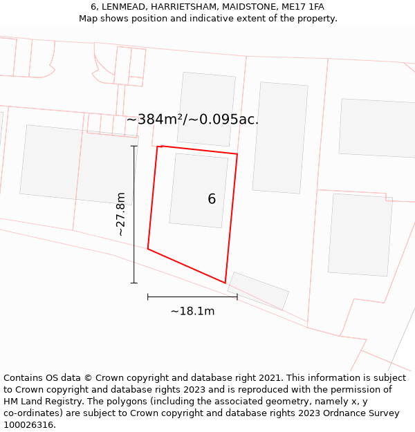 6, LENMEAD, HARRIETSHAM, MAIDSTONE, ME17 1FA: Plot and title map