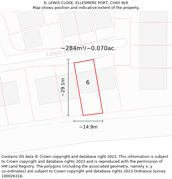 6, LEWIS CLOSE, ELLESMERE PORT, CH65 9LR: Plot and title map