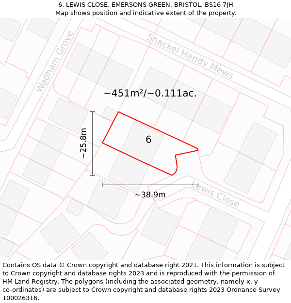 6, LEWIS CLOSE, EMERSONS GREEN, BRISTOL, BS16 7JH: Plot and title map