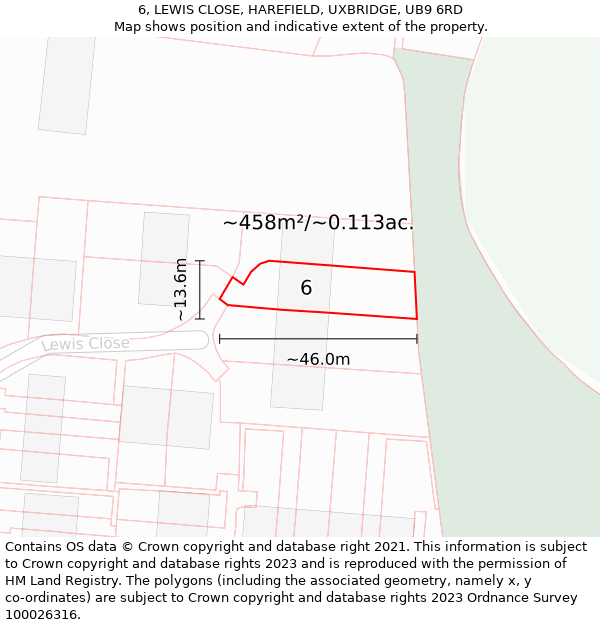 6, LEWIS CLOSE, HAREFIELD, UXBRIDGE, UB9 6RD: Plot and title map