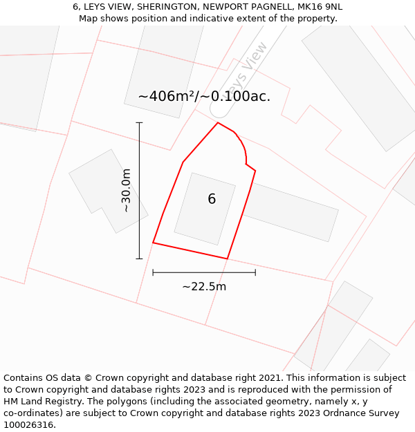 6, LEYS VIEW, SHERINGTON, NEWPORT PAGNELL, MK16 9NL: Plot and title map