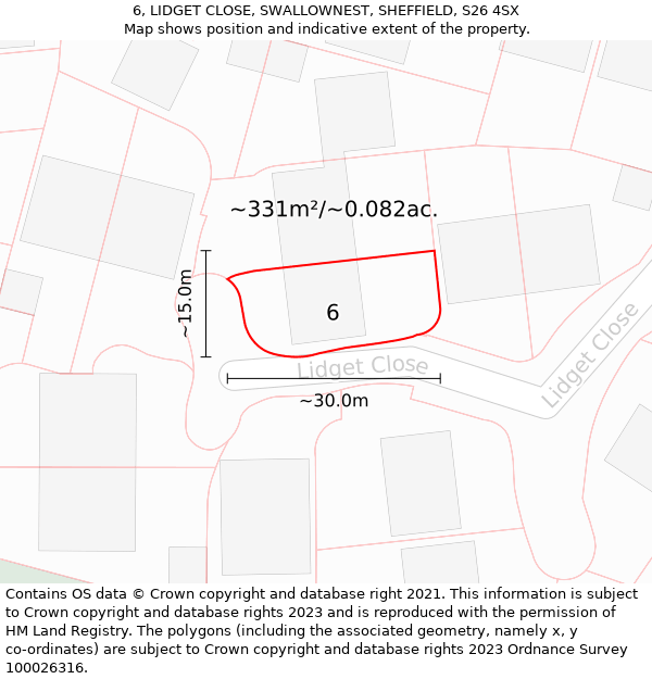 6, LIDGET CLOSE, SWALLOWNEST, SHEFFIELD, S26 4SX: Plot and title map