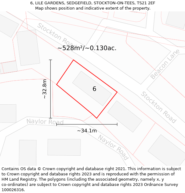 6, LILE GARDENS, SEDGEFIELD, STOCKTON-ON-TEES, TS21 2EF: Plot and title map