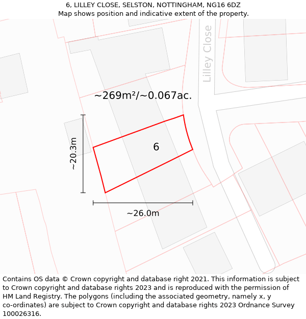 6, LILLEY CLOSE, SELSTON, NOTTINGHAM, NG16 6DZ: Plot and title map